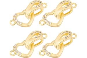 Beebeecraft 1 Scatola 6 Pezzi Fermagli Pieghevoli A Cuore Placcati in Oro 18K con Strass Pieghevoli Estensione Fermaglio Estensori per Bracciali per Collana Creazione di Gioielli
