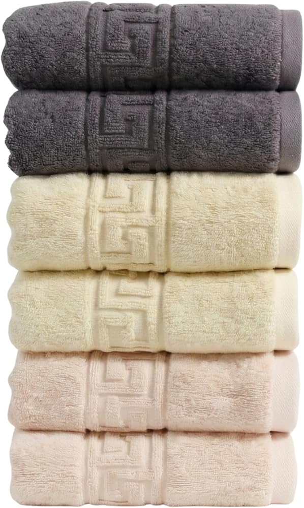 ANILSAN 6'lı El ve Yüz Havlusu Seti (50x90 cm) -%100 Pamuk, Yüksek Emici, Grek Desenli - Ev, Otel, Spa ve Banyo İçin Lüks Havlu Seti Günlük Kullanıma Uygun