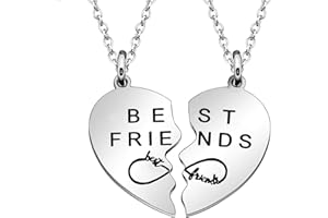 Maxforever - Acciaio inossidabile, Collane con ciondolo a forma di cuore diviso in due, con scritta 'Best Friends', colore: argento