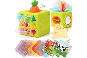 hahaland Juguetes Bebes 6-12 Meses - Caja Pañuelos de Silicona con Pop-up Interactivo, Espejo - 6 in 1 Cubo Actividades Montessori Bebe 6 Meses Regalo 1 año