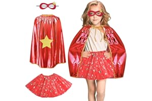 AUYAO Capes de Super Héros pour Filles, 3Pcs Cape et Masque de Super Héros avec Jupe Tutu, Masque Super Heros, Costumes de Super Habiller, Deguisement de Super Héros Enfant pour Halloween, Carnaval