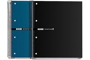 Enri STATUS, Pack de 2 Cuadernos A5+, Cuadricula 5x5, Tapa Extradura, Espiral, 5 Bandas de Color, 160 hojas, Colores Negro y Azul