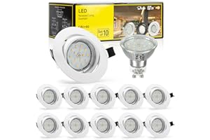 Bojim Foco Empotrable Led Techo Blanco Gu10, 10x Ojos de Buey 6W = Halogeno 54W Incluye Bombilla GU10 Blanco Cálido 2700K 550Lm Luz de Techo Redondo Esmerilado Ángulo Orientable 30°, AC 220V-240V