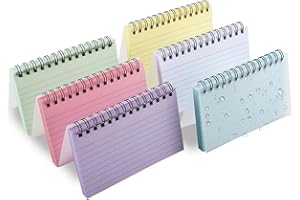 TECDW 6 Paquetes 300 Hojas Fichas de Cartulina con Rayas, 15 x 10 cm Flashcards Estudio con Tapa Transparente, Encuadernación en Espiral Tarjetas de índice, Notas Tarjetas de Revisión