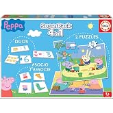 Educa - Peppa Pig 4 in 1 Superpack | Puzzles, Dominos, Memory Children's | 2 Puzzles 25 Pieces, Lace Game, Association Game |