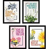 FATMUG Framed Wall Paintings Inspiring Quotes For Office and Home - Set of 4 - Happiness,Resin