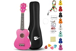 EVERJOYS Soprano Ukulele Beginner Kit for Kids Adult Student w/Free Online Lesson 21 Inch Ukelele Gig Bag Strap String Stickers Pick Polishing Cloth, Rainbow Series Ukalalee(Shinny purple)
