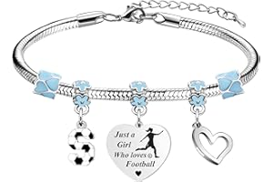 LUXYSODE Football Initial A-Z Bracelet Football Gifts for Girls Football Gifts Football Bracelet Football Players Gift Just A Girl Who Loves Football
