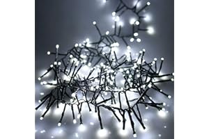 SHATCHI 480 Christmas Tree Cluster Lights Multifunction 8 Light Modes, Timer Green Cable Indoor/Outdoor Low Voltage Holiday Home Decorations, Cool White