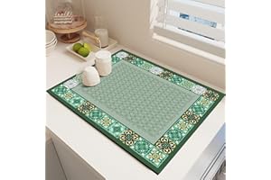 CAMIC Raidley Quick Dry Dish Mat, Retro Quick-Drying Water-Draining Mat, Heat Resistant Drying Mat for Kitchen Bar Countertops, Absorbent Microfiber Drainer Mats (H, 15.7 * 19.7 inch)