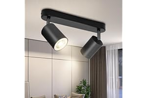 ‎BOYIR BOYIR Deckenleuchte LED Schwarz Deckenstrahler 2 Flammig Schwenkbar 350° Deckenspots Küchenlampe Deckenstrahler GU10 Deckenlampe Spots Deckenleuchten für Wohnzimmer, Schlafzimmer, Ohne Leuchtmittel