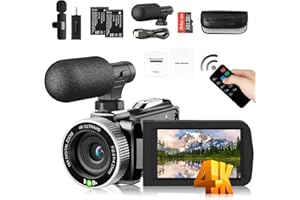 Windancy Cámara de video, videocámara 4K de 48 MP con 60 FPS, zoom digital de 18X y pantalla IPS giratoria de 3.0 pulgadas a 270°, ideal para YouTube, Vlogging, y grabación FHD 1080P, incluye control