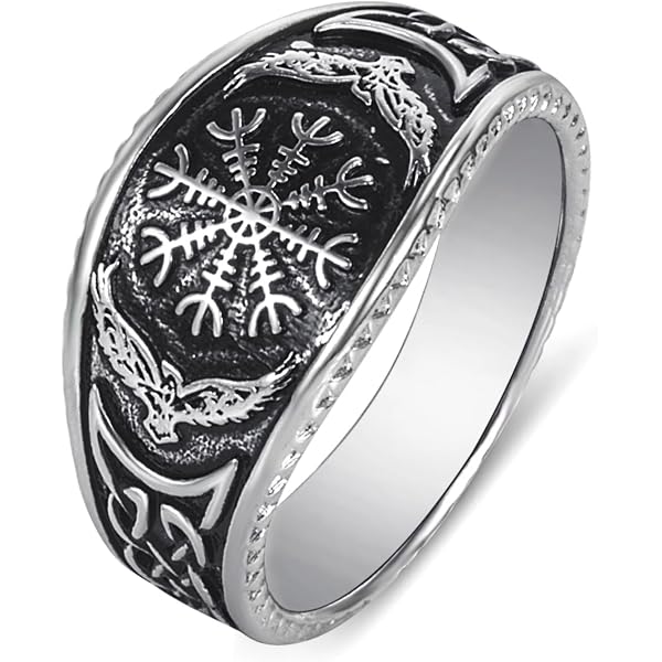 Bague Viking Homme Acier Inoxydable - Runes Nordiques, Style Vintage Et Gothique