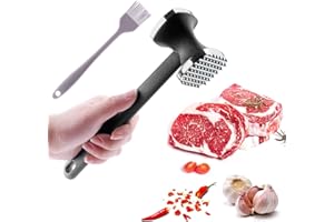 PUWOWYE Batticarne, Martello per Carne Doppia Faccia, per Cotoletta, Bistecca, Manzo, Pollo, Maiale, Bistecche, con Pennello Cucina, Nero