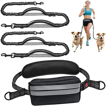 Tuff Mutt Handsfree Hondenriem – Met Bungee, Dubbele Handgreep En Reflecterende Stiksels – Perfect Voor Hardlopen Met Grote Honden