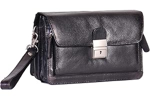 A1 FASHION GOODS Mens Real Leather Wrist Bag Pouch Black Travel Mobile Carry All Organiser Clutch Bag With Lock A853
