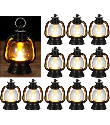 DOITOOL 10 stuks mini-lantaarn, lantaarn, vintage, olielamp, hangende kerosine-lantaarn, miniatuur, poppenhuis, lantaarn voor microlandschap, ornament, kerstfeest, decoraties, zwart