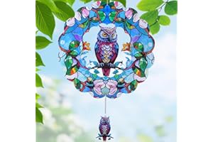 FACIACC FAICACC Wind Spinners Outdoor, Owl Metal 3D Hanging Garden Decor, 12-inch Stainless Steel Wind Spinner with Tail Spinner, Wind Sculptures for Indoor Patio Lawn Yard, Ornament Gift for Women/Men