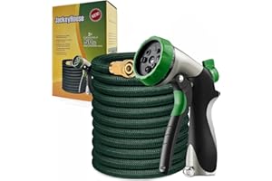 JACKEYHOUSE Heavy Duty 100FT / 150FT / 200FT Magic Stretch Flexible Expandable 3 x Expanding Garden Hose Pipe Natural Triple Layer Light Weight Non Kink with 8-Way Zinc Alloy Professional Water Spray Nozzle Gun