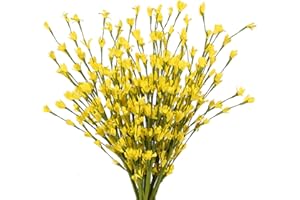 LIPJISL 10PCS Ramo de Flores Artificiales de Plástico Amarillo para Decoración Flores de Seda de Primavera Flores de Exterior para el Hogar Balcón Boda