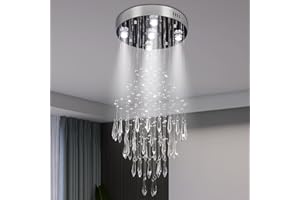 Cainjiazh Lampadario a goccia Lampadario moderno di cristallo Lampadari di cristallo a goccia Lampada a sospensione Cristallo a incasso Plafoniera per soggiorno, camera da letto, corridoio, scala