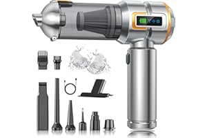BOTATIO Aspirabriciole Senza Fili, 17000Pa 4-in-1 Aspirapolvere Auto Cordless con Schermo, One-Touch Dust Dump con 3 Velocità Motore Brushless, Mini Aspirapolvere per Casa, Ufficio, Auto, Capelli, Argento-Or