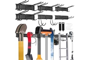 SINOER Organizador de Herramientas de Pared 244 cm (96") - Sistema Garaje/Jardín con 22 Ganchos (18+4S) y 2 Correas - Para Equipo de Esquí, Palas, Rastrillos, Sillas y Mangueras