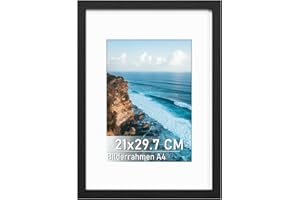 Histarzeda Bilderrahmen A4-21 x 29,7 cm, Din A4 Bilderrahmen Schwarz mit Acrylglas für Fotogalerie, Rahmen für Wandmontage waagrecht oder senkrecht für Wohnraum, Büro (Schwarz)