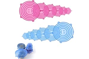 KHDULQ 12 Piezas Tapa Elastica Silicona,Tapaderas Silicona Ajustables,Tapas Silicona Ajustables Cocina, Tapa Elastica de Silicona,Aptas Para Sellar Cuencos Frescos Con Envoltura de Plástico