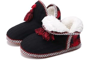 COFACE Damskie kapcie ze skóry jagnięcej, zimowe, ciepłe, pluszowe, dziewczęce, puszyste z podszewką, przytulne pantofle, buty domowe, czarno-czerwone, 35-36