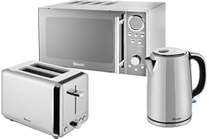 Swan STRP2080N Classic Kitchen Bundle with Stainless Steel Jug Kettle, 2 Slice Toaster and Microwave