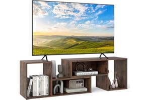 COSTWAY Mobile Porta TV Combinabile a 2 Pezzi, per TV Fino a 60'', Mobile TV a Angolo Soggiorno in Legno, con 4 Vani Aperti, Tavolo Media TV Multifunzionale, per Soggiorno, Camera da Letto (Marrone)
