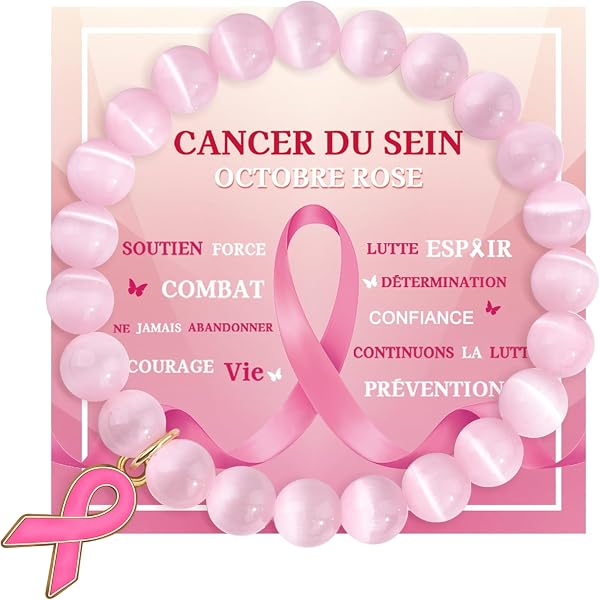 Bracelets Perle Cœur Rose Avec Carte De Vœux - Décoration Et Sensibilisation Cancer Du Sein - Cadeau Femme Et Fille