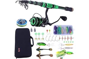 Sougayilang Set canna da pesca e mulinello, canna da pesca telescopica in fibra di carbonio, mulinello 12 + 1 BB con custodia per il trasporto per kit di pesca in acqua salata e acqua dolce