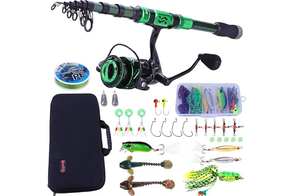 Sougayilang Canne à pêche et Moulinet télescopique en Fibre de Carbone 12+1BB avec Sac de Transport pour Eau salée et Eau Douce