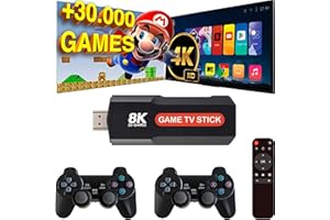 SVP FORMATS SVP Game - X2 Plus Consola de Juegos Retro, Game Stick con +30.000 Juegos Arcade +14 emuladores + Android TV - Game TV Stick, Plug & Play HDMI con 2 mandos y Control TV inalámbricos