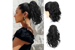 REECHO Ponytail Extension, Haarklammer in Pferdeschwanzverlängerung kurzer lockiger Pferdeschwanz Haarverlängerungen natürlich gewelltes Pferdeschwanz Haarteil für Frauen – Schwarz