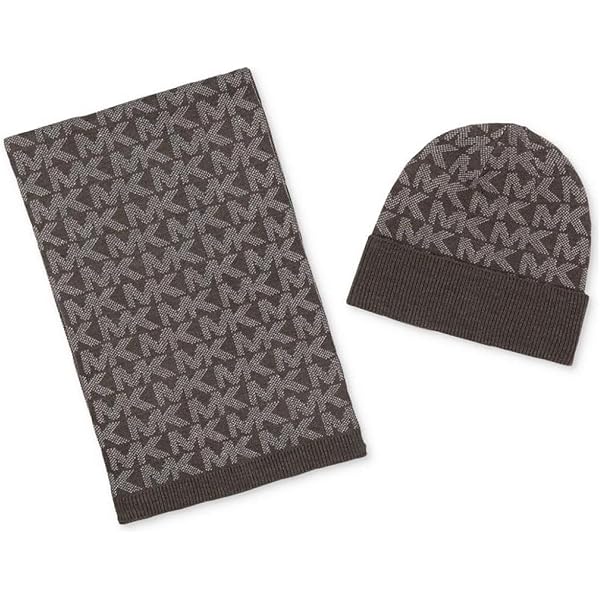 Michael Kors Ladies Grey Studded Hat & Scarf Gift Set, gray  display picture 1