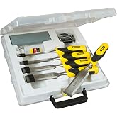 STANLEY Wood Chisel Kit (5 Pieces), Formones, Dynagrip, Carbon Steel Blade, Includes Sharpening Stone/Oil/Case Sizes: 0.236,