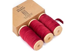Vitalizart Red Velvet Ribbon Set 3/8" x 5Yd x 3 Rolls, Wooden Spool, Fabric Trim for Christmas Wreath Decoration, Handmade Craft, Ornaments, Gift Wrapping & Bow Making