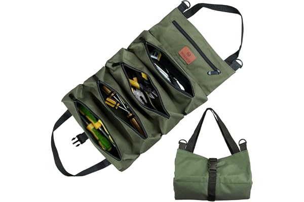 Sac à Roulettes pour Outils, Sac à Outils en Toile pour Clés à Molette, Sac à Roulettes Polyvalent avec 5 Poches à Fermeture éclair, Idéal pour les Plombiers et les électriciens (Vert)