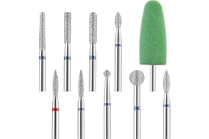 Dimeho Juego de 10 brocas universales de carburo de diamante para uñas, kit de brocas de uñas de gel acrílico, juego de brocas para quitar cutículas para manicura profesional, pedicura, extensión de