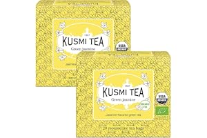 Kusmi Tea - Green Jasmine - Set om 2 burkar - Ekologisk Jasmine Green Tea Blend - Smaksatt grönt te - Att avnjuta varmt eller som iste - 2x20 Tepåsar