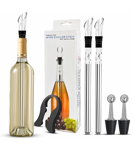 Brilamo Set di 5 bastoncini refrigeranti per vino, con 2 lunghezze con sacchetto di velluto, beccuccio e chiusura in acciaio inox, regalo perfetto per vino e accessori per vino, WK0001