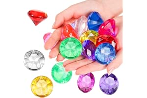 FANNAS Edelsteine für Kinder,30 Stück 32mm Acryl +Diamanten Deko Bunt Transparent Glitzer +Dekosteine Streudeko Tisch Hochzeit Steine, DIY Glitzer Steinchen Kristalle Strass für Schatzsuche