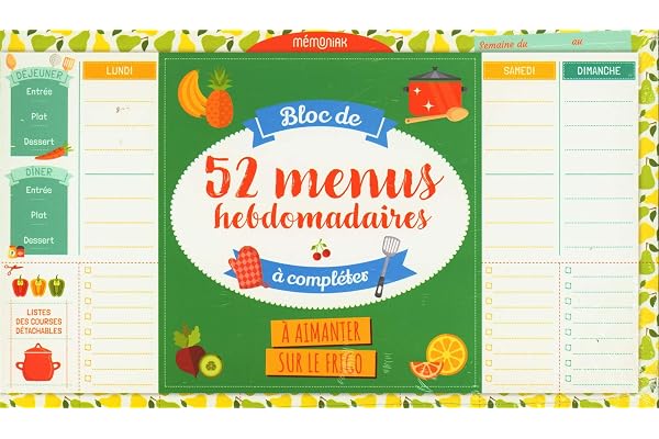 Bloc de 52 menus hebdomadaires à compléter Mémoniak 2021
