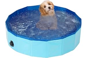 HELWEET Hundepool, Hunde Planschbecken, Planschbecken für Haustiere, Katzenbadewanne, Tierpool mit Ablaufventil, Tragbar Verschleißfest Pool, Schwimmbad, Demigreat Pool Für Hund Katze, 100 x 30CM
