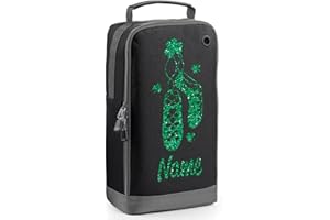 BEYONDSOME Personalised Irish Dance Boot Bag Glitter Dancer Girls Shoes Kit Bag, Black/Green Glitter