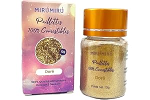 MIRUMIRU Paillettes Comestibles 12g - 100% Alimentaire Poudre pour Boisson, Gâteaux, Cocktail, Macaron, Chocolat, Champagne - Doré Scintillant