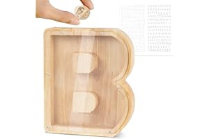 LEcylankEr Tirelire Personnalisée pour Enfants avec Lettres de A à Z en Bois Transparente - Décoration Créative - Cadeaux pour Anniversaire, Noël, Thanksgiving (B)